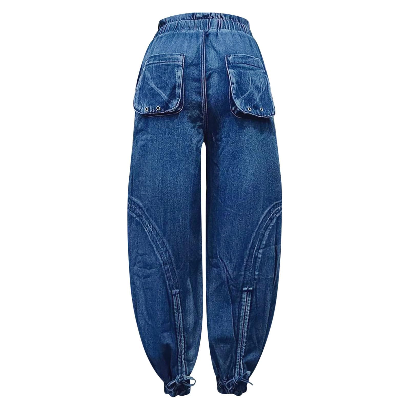 Genérico Vaquero Mujer - Vaqueros De Mujer Pitillo Pantalones Vaqueros Tobilleros Rectos con Cintura elástica y cordón Ajustable cómodos y Holgados