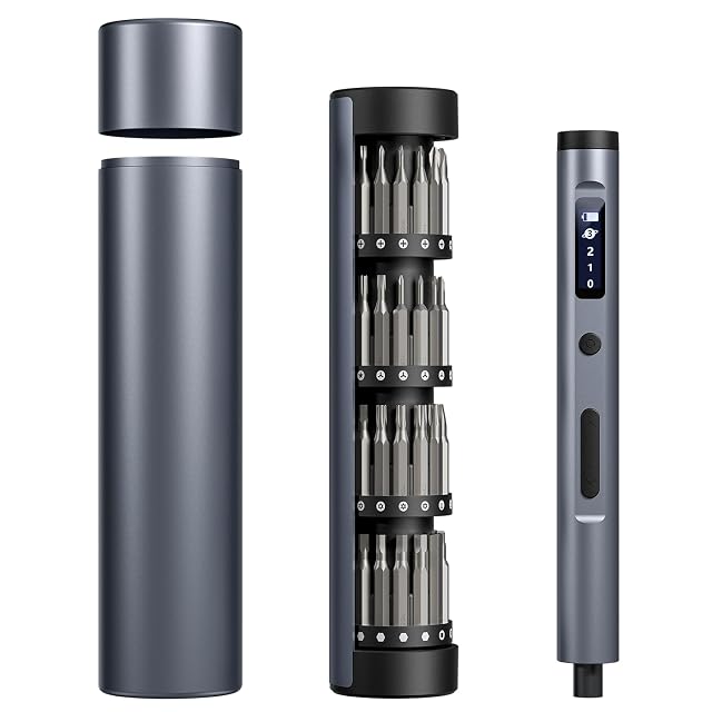 Mini Electric Screwdriver Cordless Set - 60-in-1 rechargeable Precision Screwdriver Set with 4 LED Lights 3-Level Torque Aluminum
