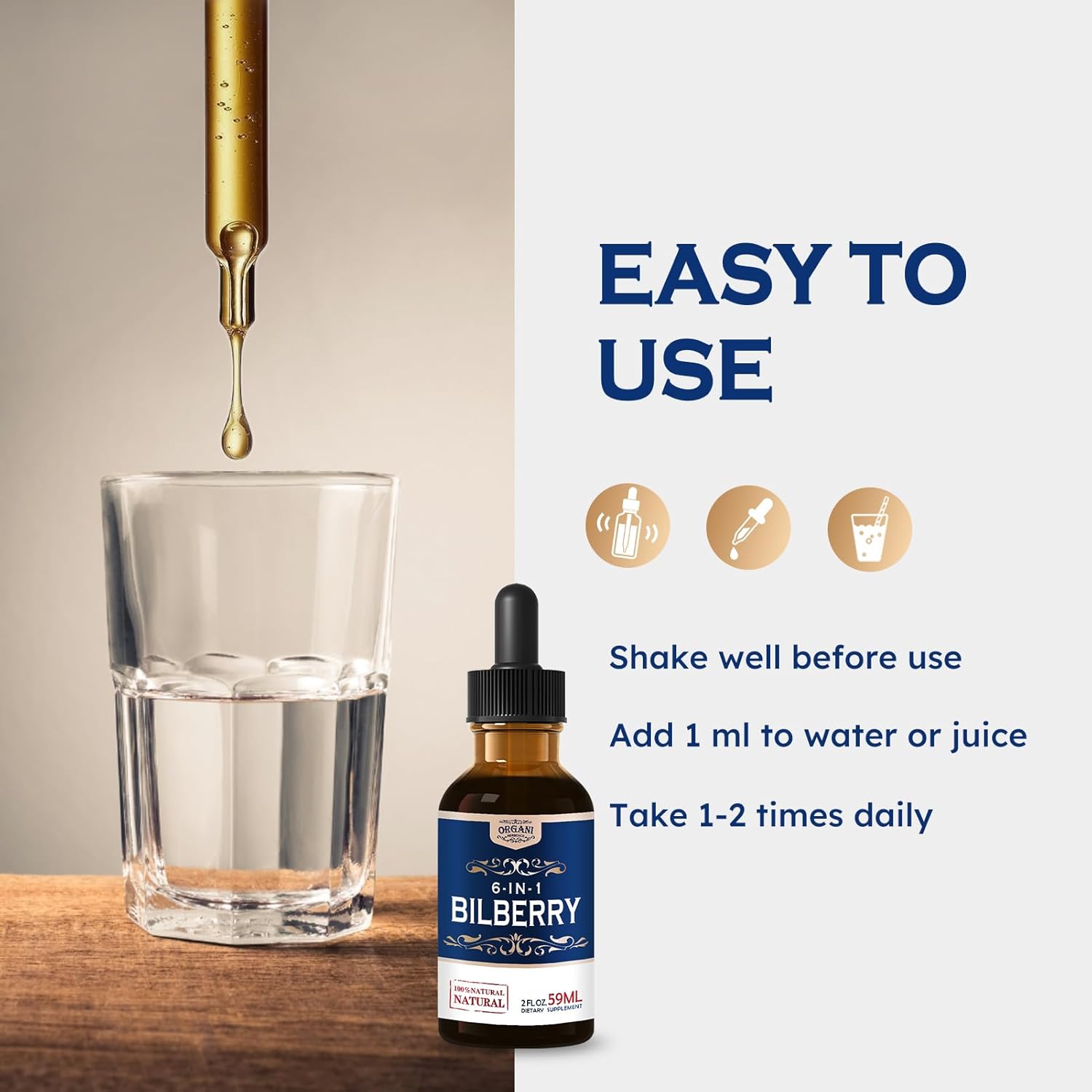 Eye Health Support Herbal Liquid Drops, Natural Bilberry Extract for Eye Fatigue & Healthy Vision Support. 4oz-Original