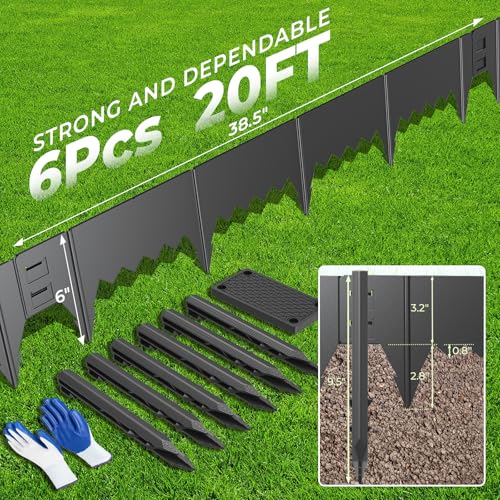 6-Pack Heavy Duty Metal Garden Border(20FT), 6 in *37 in Hammer-in Landscape Edgings with 6 Pcs Plastic Stakes, Bendable Lawn Edgings for Yard, Tree Rings, Lawn,Pathway-Black by Apaspoil - Used condition - Image 5