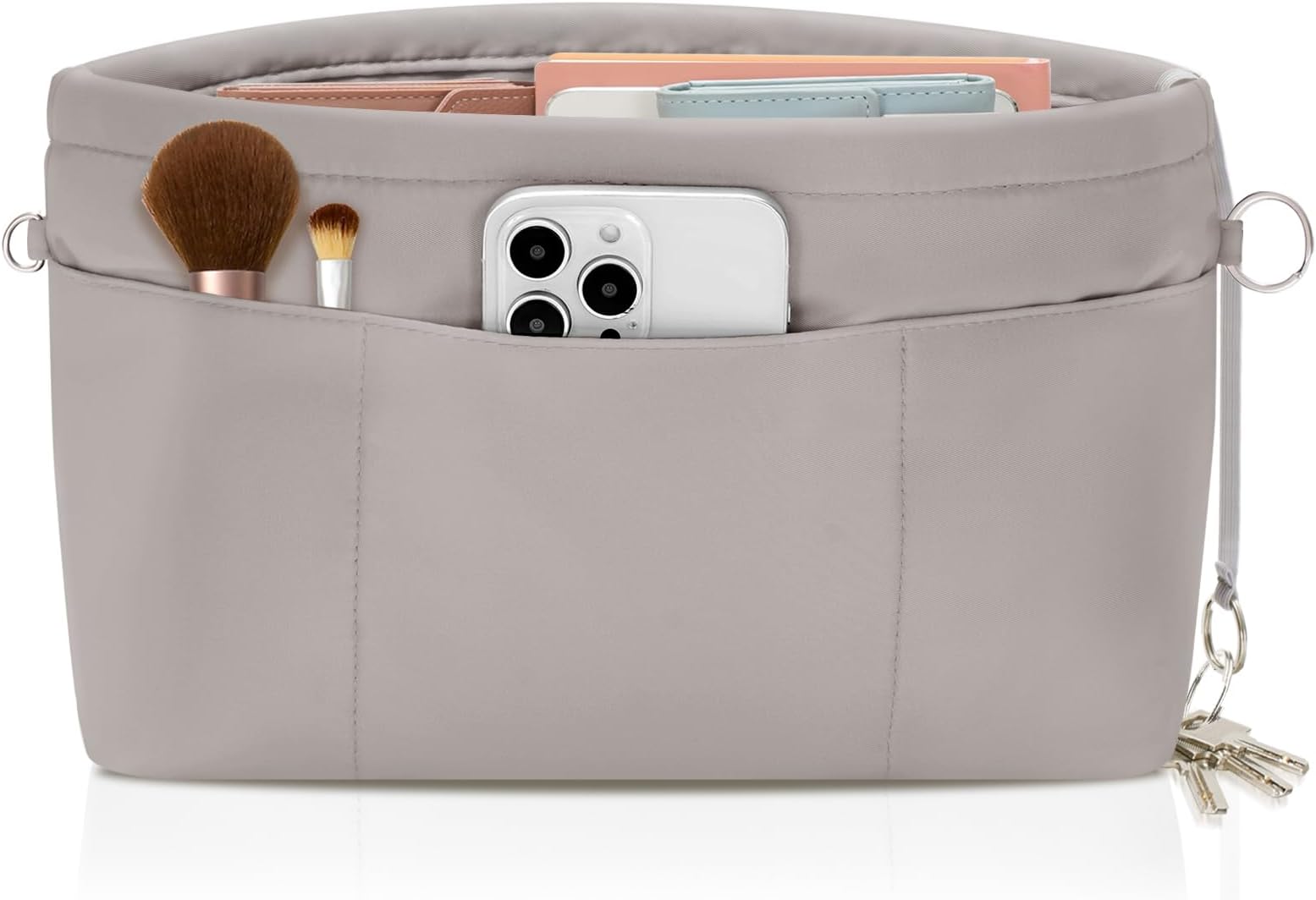 HyFanStrHyFanStr Purse Organizer Insert with Zipped Top for Tote Bag, Handbag Shaper with 13 Pockets, Grey XS