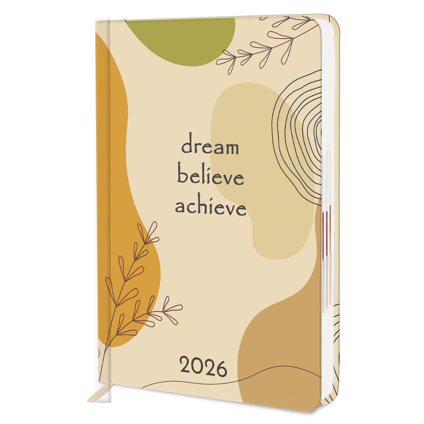 Jhingalala Diary 2026 - Dream Believe Achieve Printed Hard Bound New Year Planner 2026 | 1 Day to a Page Format | 365 Dates Office & Personal Diary For Men and Women | A5 Size 21x15 cm