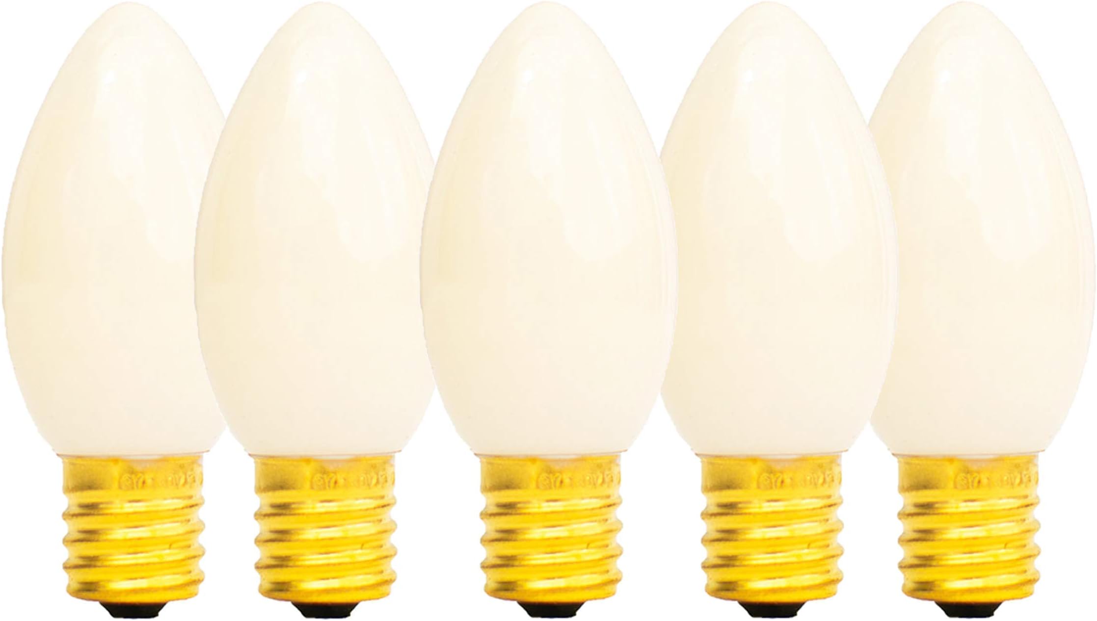 C-9 White Ceramic Steady Light Bulbs Candelabra Incandescent 1 Box of 25 C9 E17 Opaque Solid Color Warm White Brass Base Replacement Christmas Wedding Retro Lights