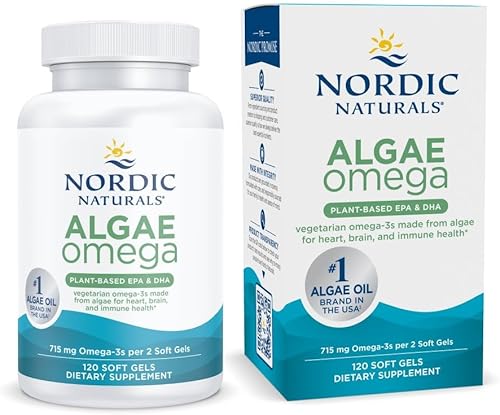 Nordic Naturals Omega de algas - 120 geles blandos - 715 mg de omega-3 - Aceite de algas vegano certificado - EPA y DHA a base de plantas - Salud