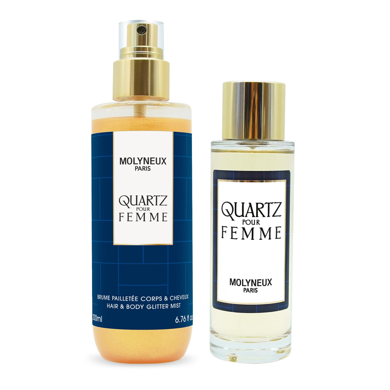 MOLYNEUX – Quartz Femme - Eau de parfum 100ml et brume pailletée 200ml, parfum femme floral fruité et brume corporelle scintillante, coffret cadeau femme