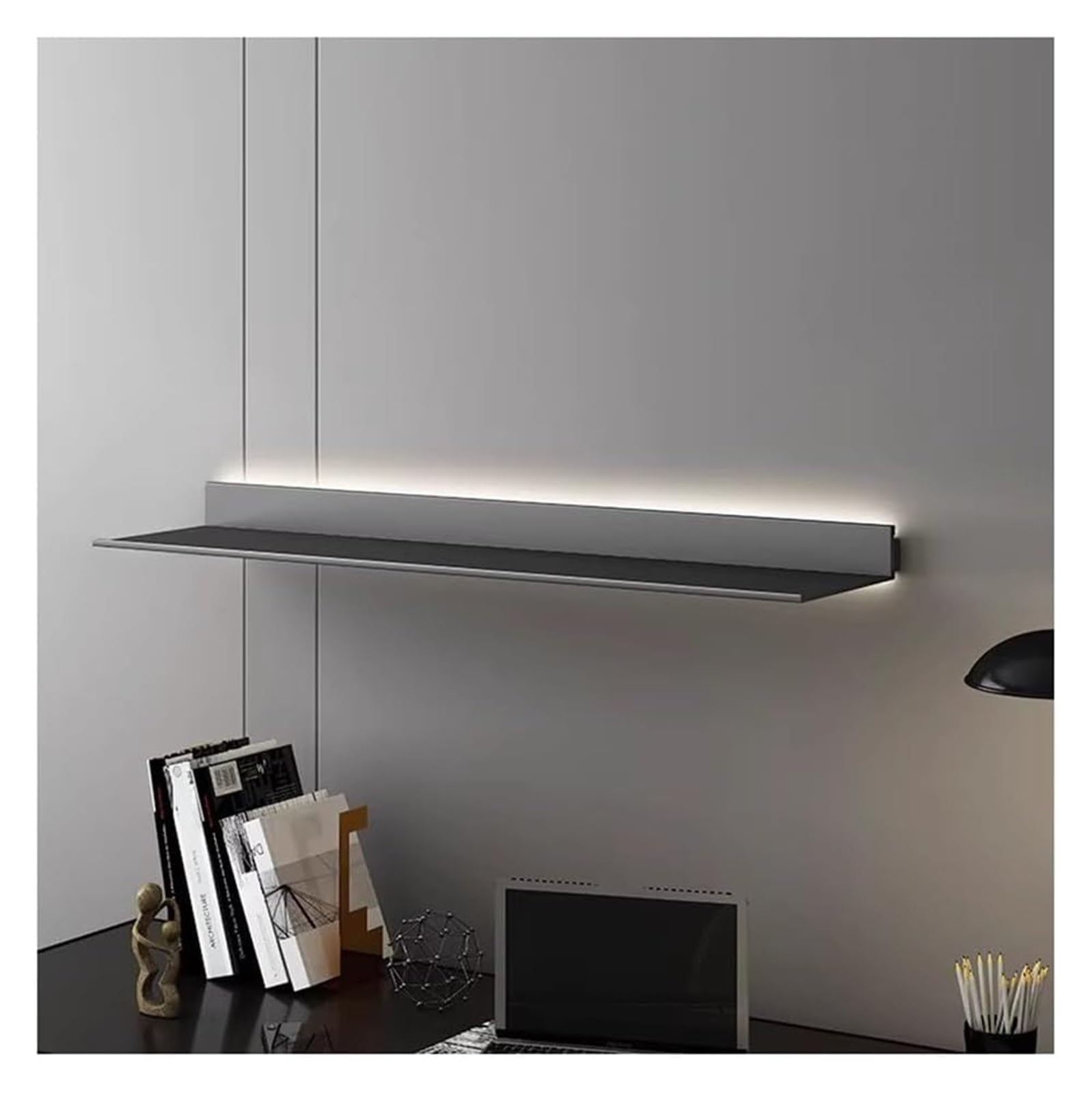 Étagère flottante à LED grise et dorée 120 cm pour meuble de bar