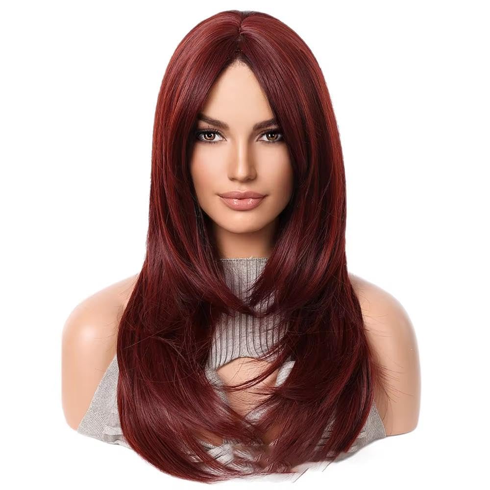 Haarpflege Rotbraune Perücke Natürliches Geschichtetes Haar Für Frauen Tägliche Party Cosplay Mittellanges Glattes Haar Hitzebeständig