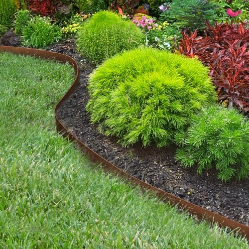 UNIGARDIA Rasenkante aus Cortenstahl 10 m, 1 mm stark - Beeteinfassung aus Metall 20 cm hoch - Einfache Montage - Rasenkantenband mit Rost, 1 Paar Montagehandschuhe inklusive
