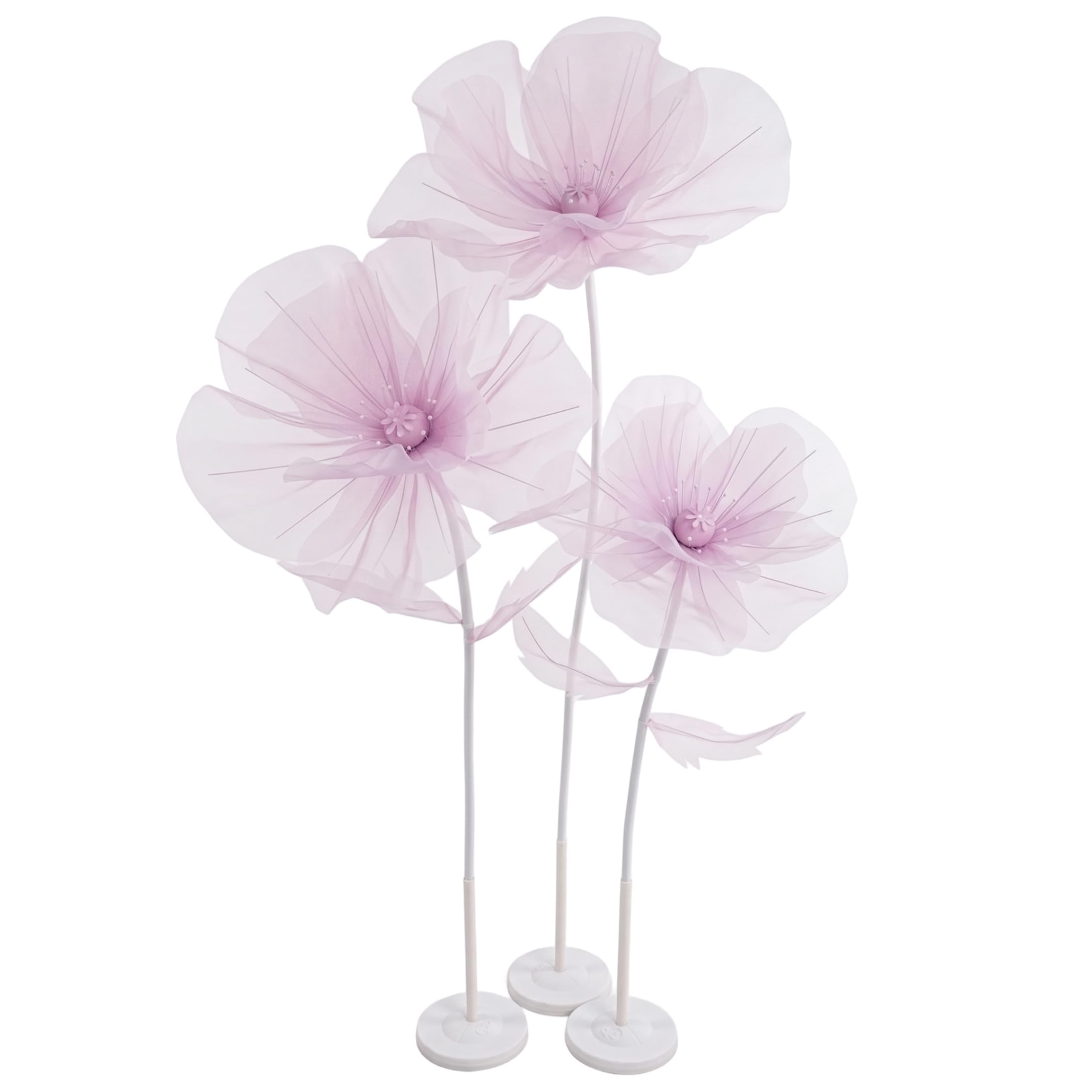 Gemuseeee 3PCS Giant Standing Organza Large Flowers Wedding Decor for Indoor & Outdoor Includes Pole & Base - Purple