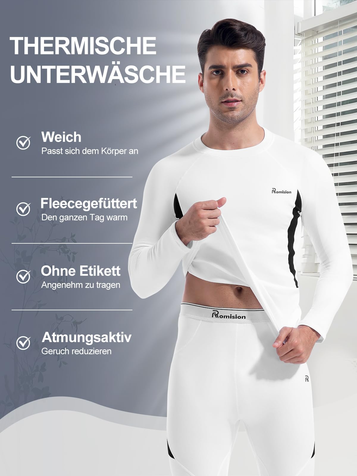 romision 2 Pack Thermounterwäsche Herren Funktionsunterwäsche Herren Skiunterwäsche Weich Thermo Unterwäsche Set