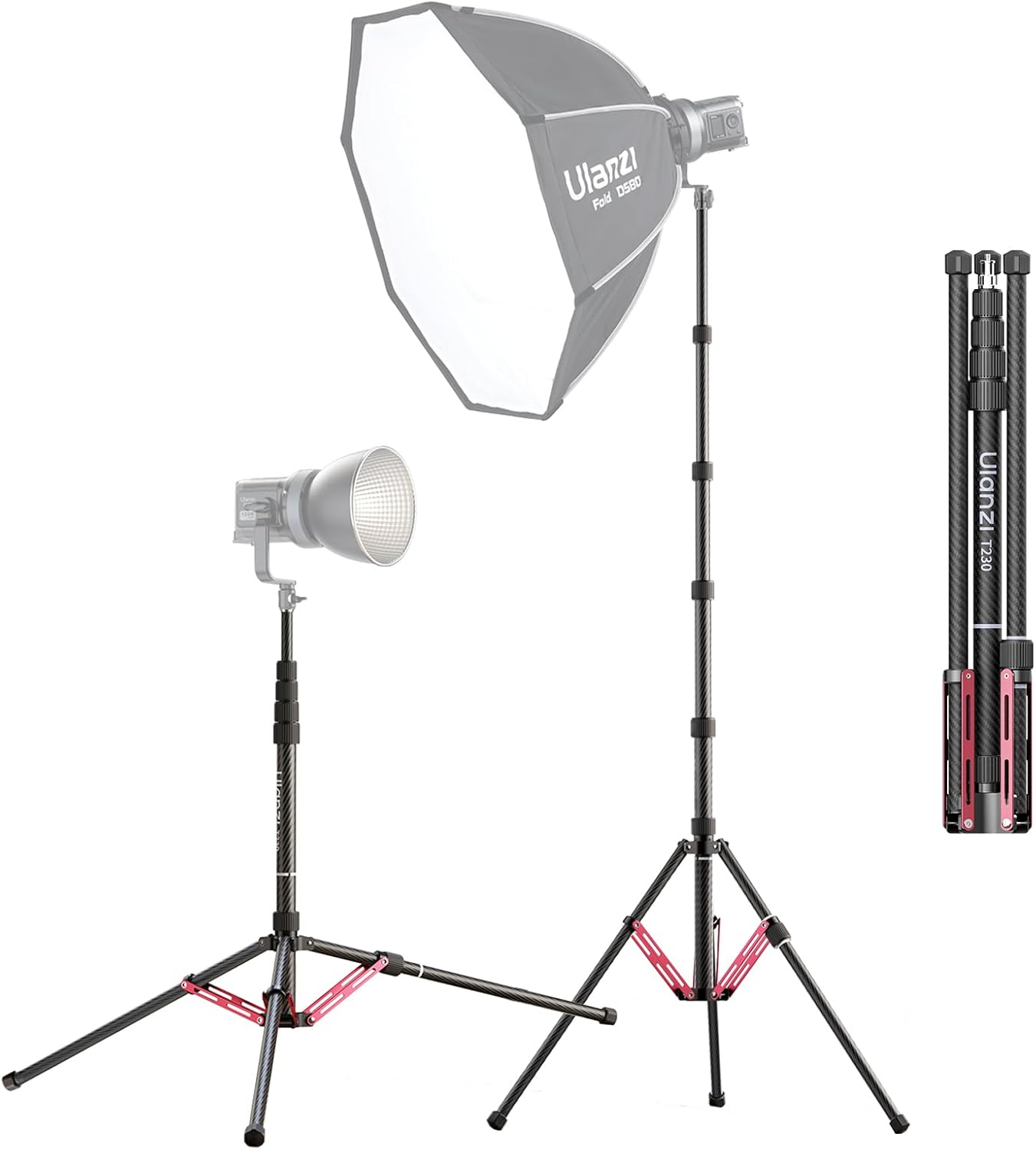 ULANZI Light Stand Carbon Fiber T230, Adjustable Tripod Stand for Photography, 230cm/99.55inch Studio Sturdy Tripod for Speedlight Flash Softbox Strobe Light Camera with Carrying Bag