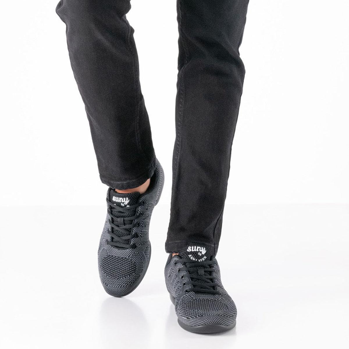 Anna Kern Zapatillas de danza para hombre 4050 Bold – Textil negro/gris – Ancho normal – tacón de 1 cm – Suela de poliuretano dividida