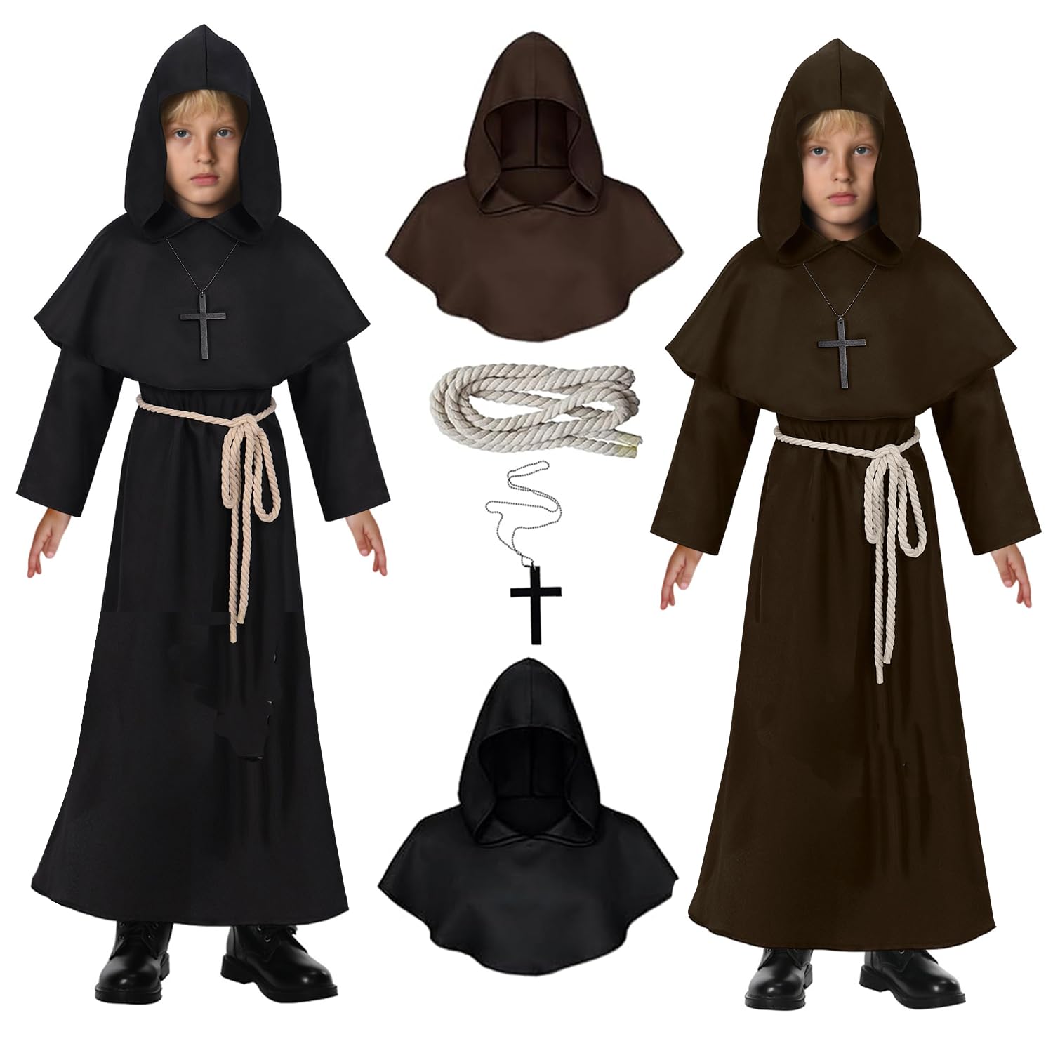 Robe Longue Cape Gothique Halloween Femme - Cardigan à Capuche Rétro Punk