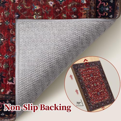 Image of Oriental Red 2x3 Washable Rugs for Entryway, Non Slip Small Entry Rug