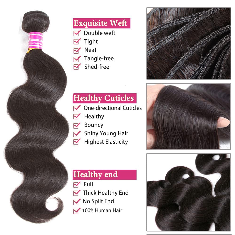 100% Brazilian Virgin Human Hair Body Wave Bundles with 4x4 Lace Closure Amazon.com : Human Hair Bundles with 4x4 Lace Closure Body  main image 4