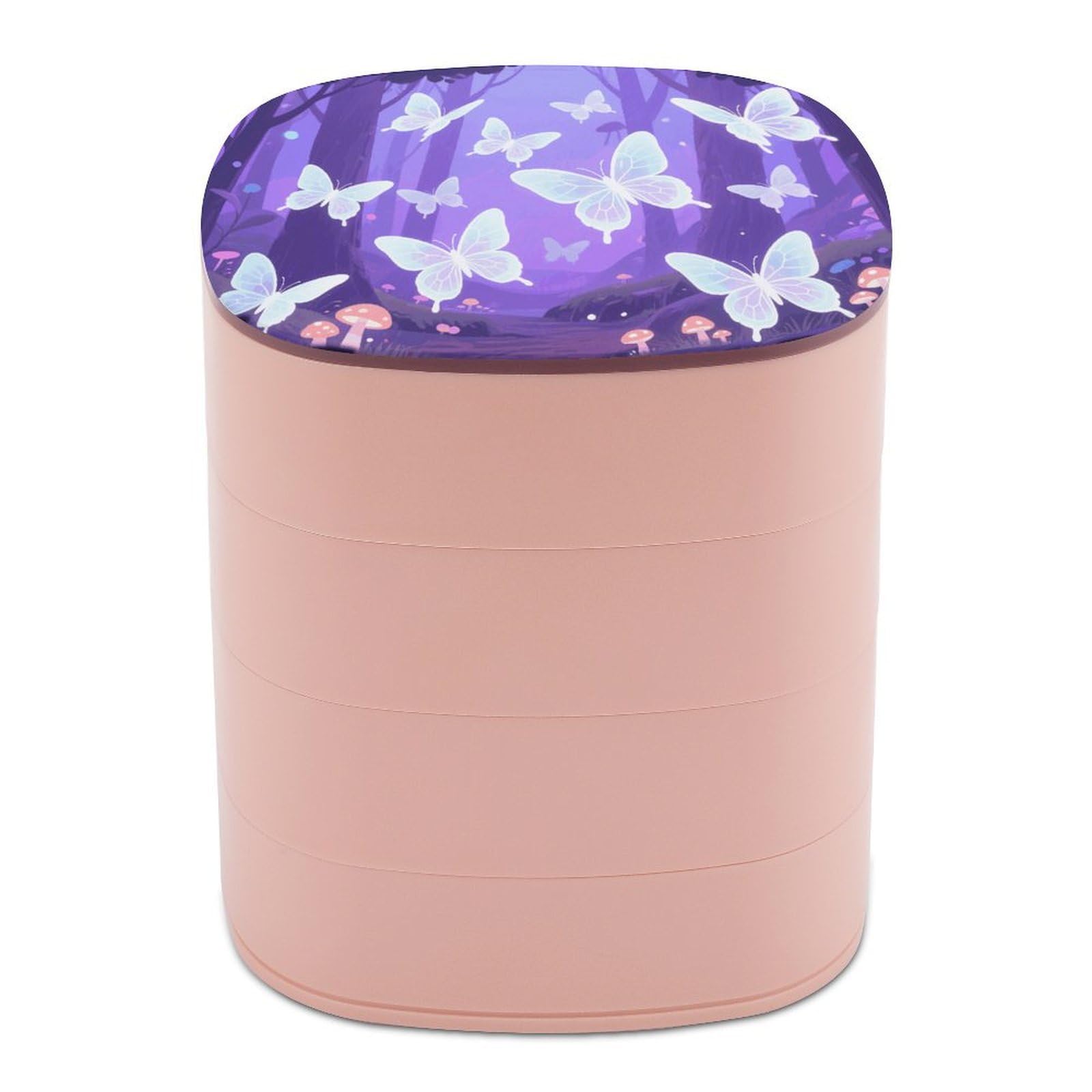 VstaDank Butterfly Jewelry Box with Mirror 4-Layer Rotating Jewelry Tray Case Portable Jewelry Case Trinket Boxes Trinket Cases Travel Jewelry Organizer Earrings Storage Box