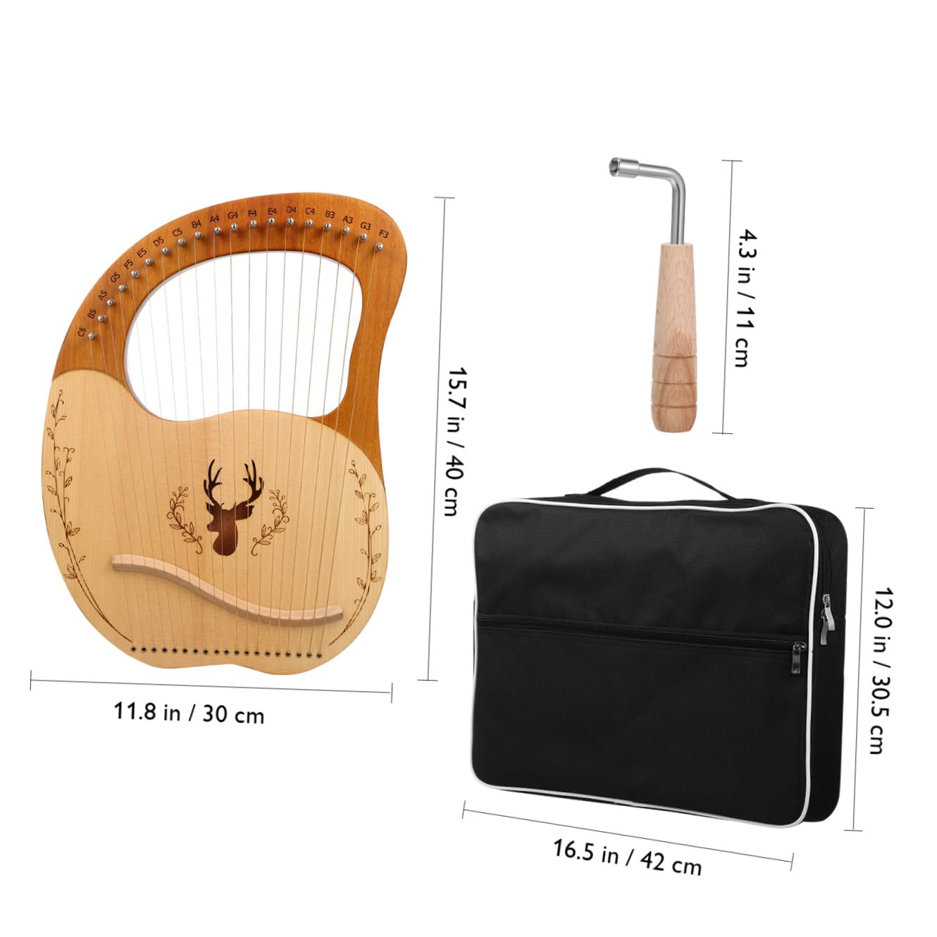 Anfänger Leierharfe Satz mit 19 Metallsaiten, Holz, Taschen