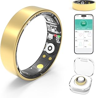 Smart Rings for Women Men,Fitness Tracker Ring,Heart Rate,Blood Oxygen,Blood Pressure,Step Tracker,Sleep Monitoring,No Subscription Fee,IP68 Waterproof FRAY Smart Ring for iPhone&Android(Gold 12)