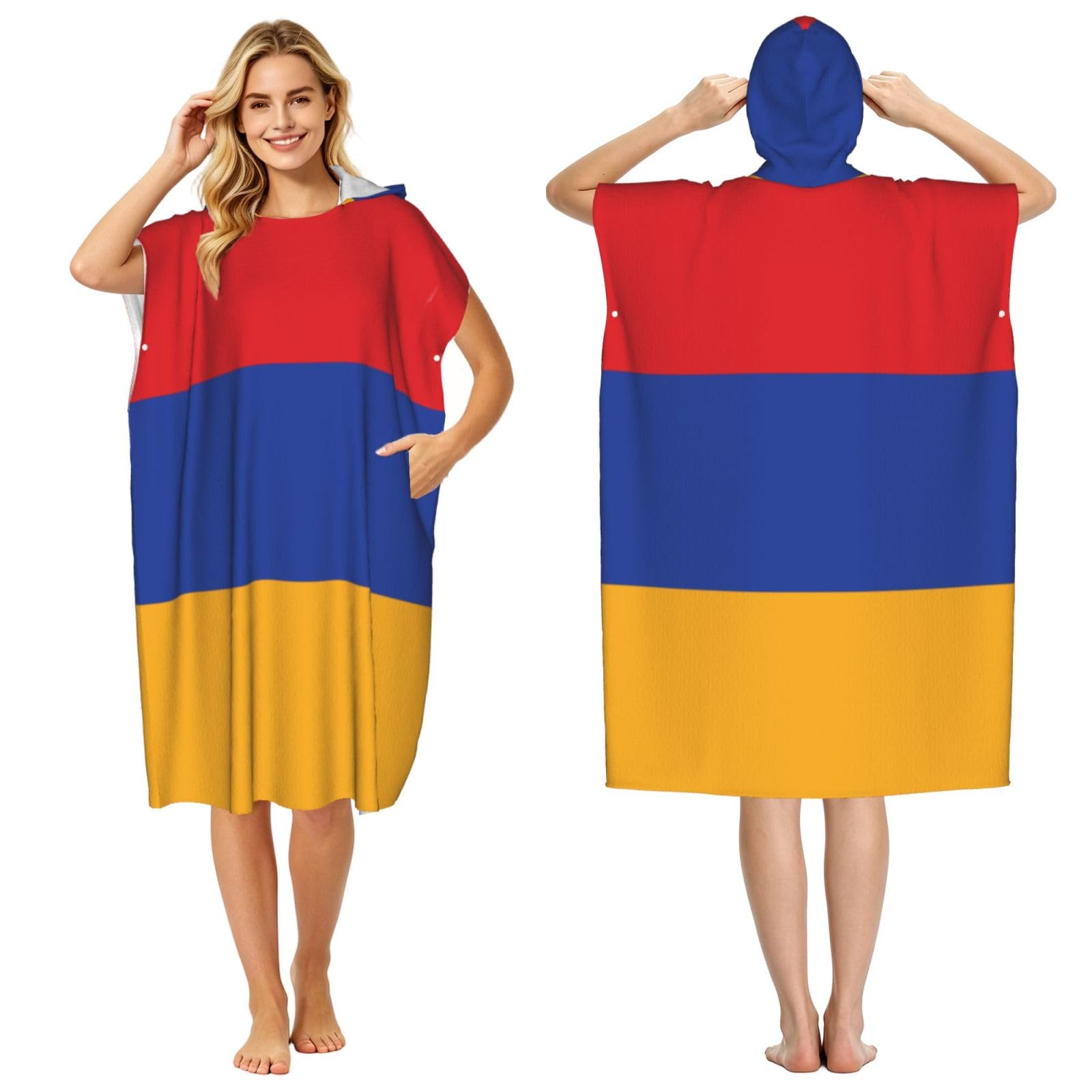 KLGRTJHK Flag Of Armenia Adult Hooded Beach Poncho Towel 43"X35"