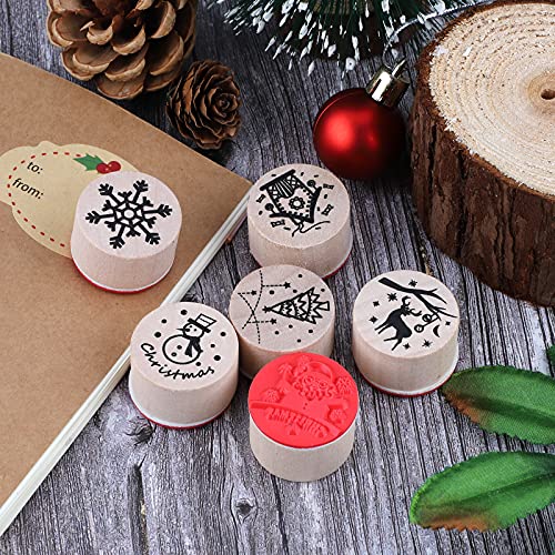 Set di timbri natalizi in legno,6 pezzi mini