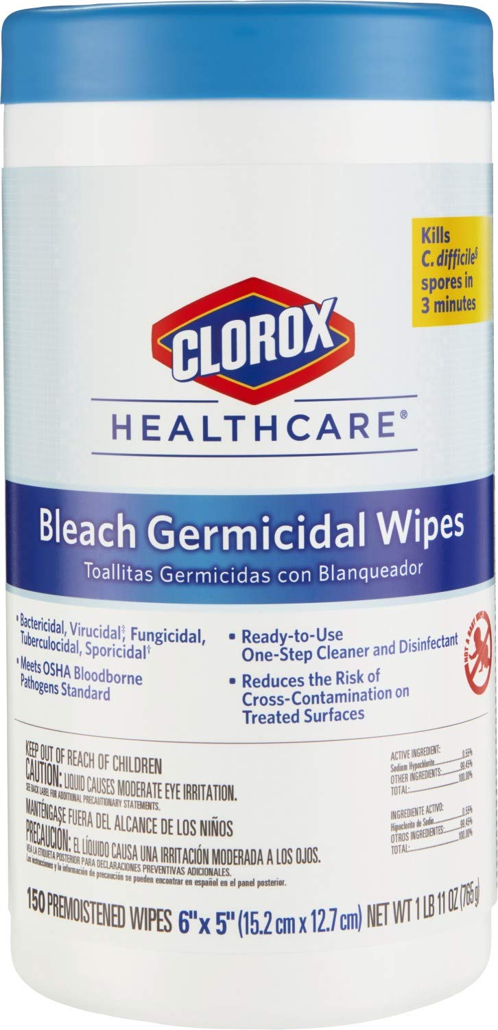 Clorox Healthcare Bleach Germicidal Wipes, 150 Count Canister (30577)