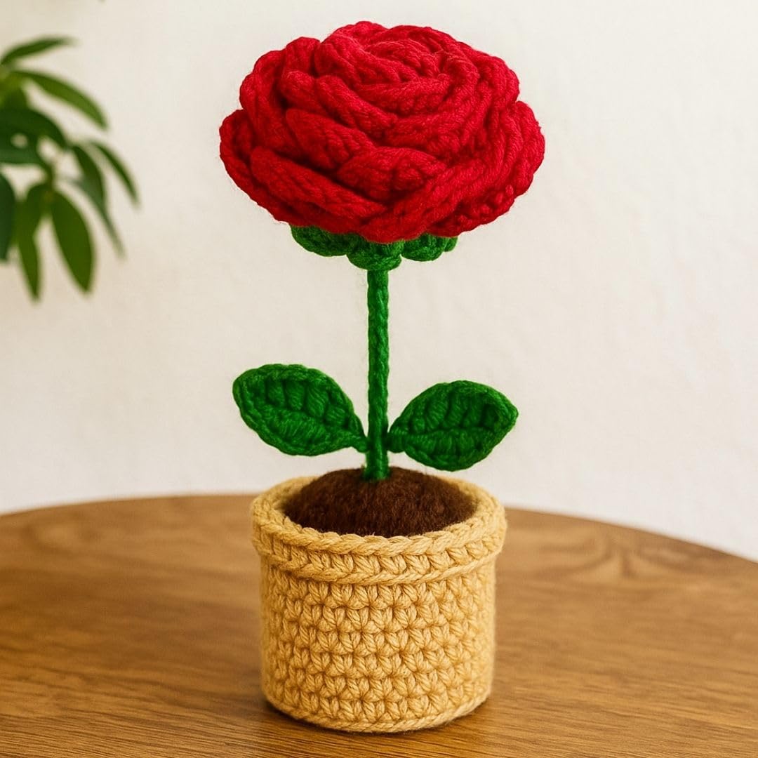Rosie flower knit tops red ☆新品未開封☆ Buy VCR Handmade Crochet Red Rose Pot - Pack of 1 - Hand Woven