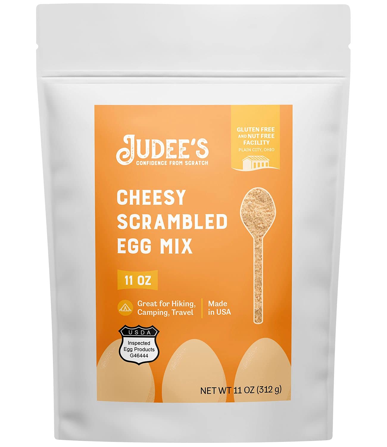 Judee's Gluten Free Cheesy Scrambled Eggs Mix - Gluten Free Backpacking Food & Emergency Food Supply - Egg Powder Long-Term Storage & Baking Substitute - 11 Oz