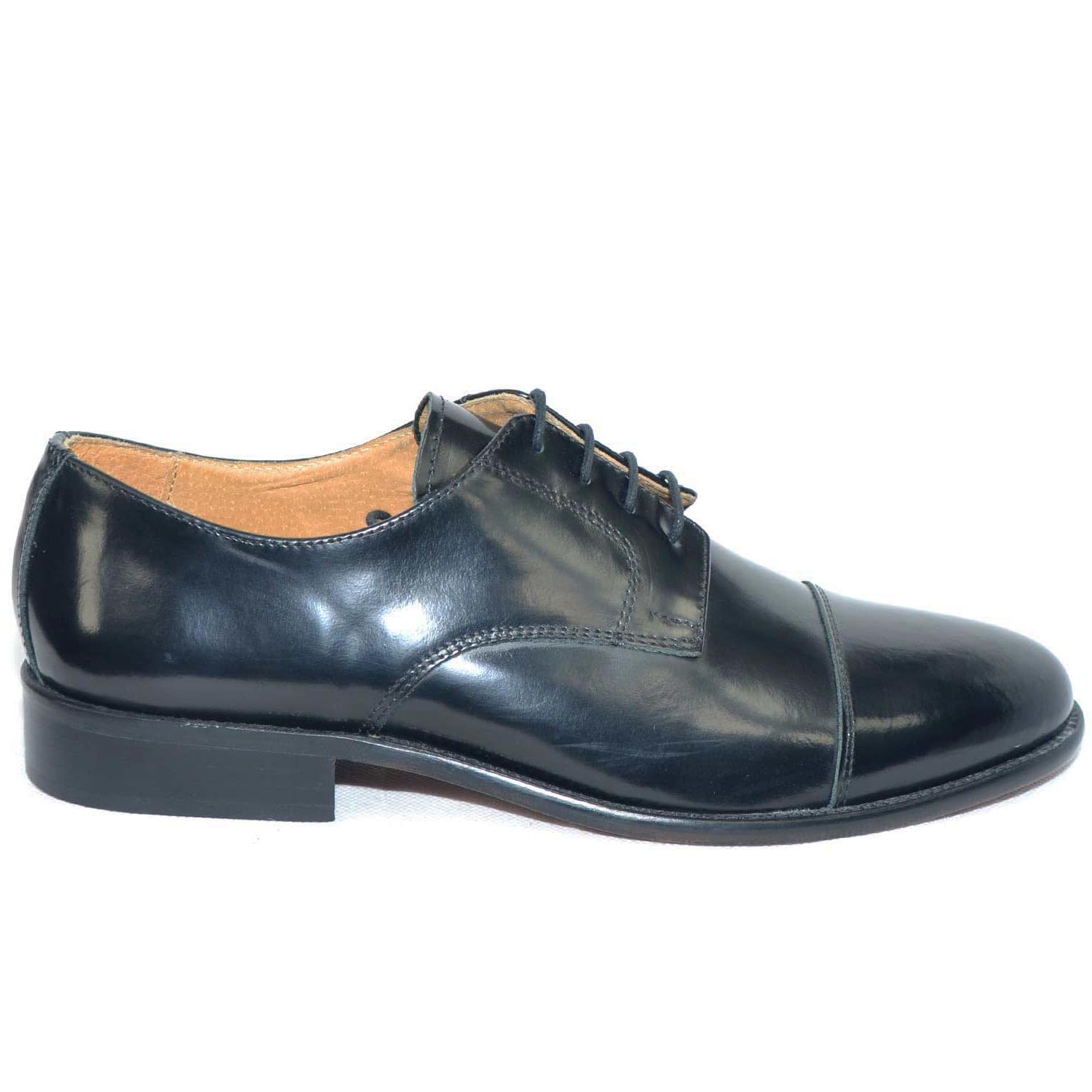 Scarpe Uomo Stringate Classiche con Mezza Punta Suola di Vero Cuoio Vera Pelle Abrasivato Lucido Spazzolato