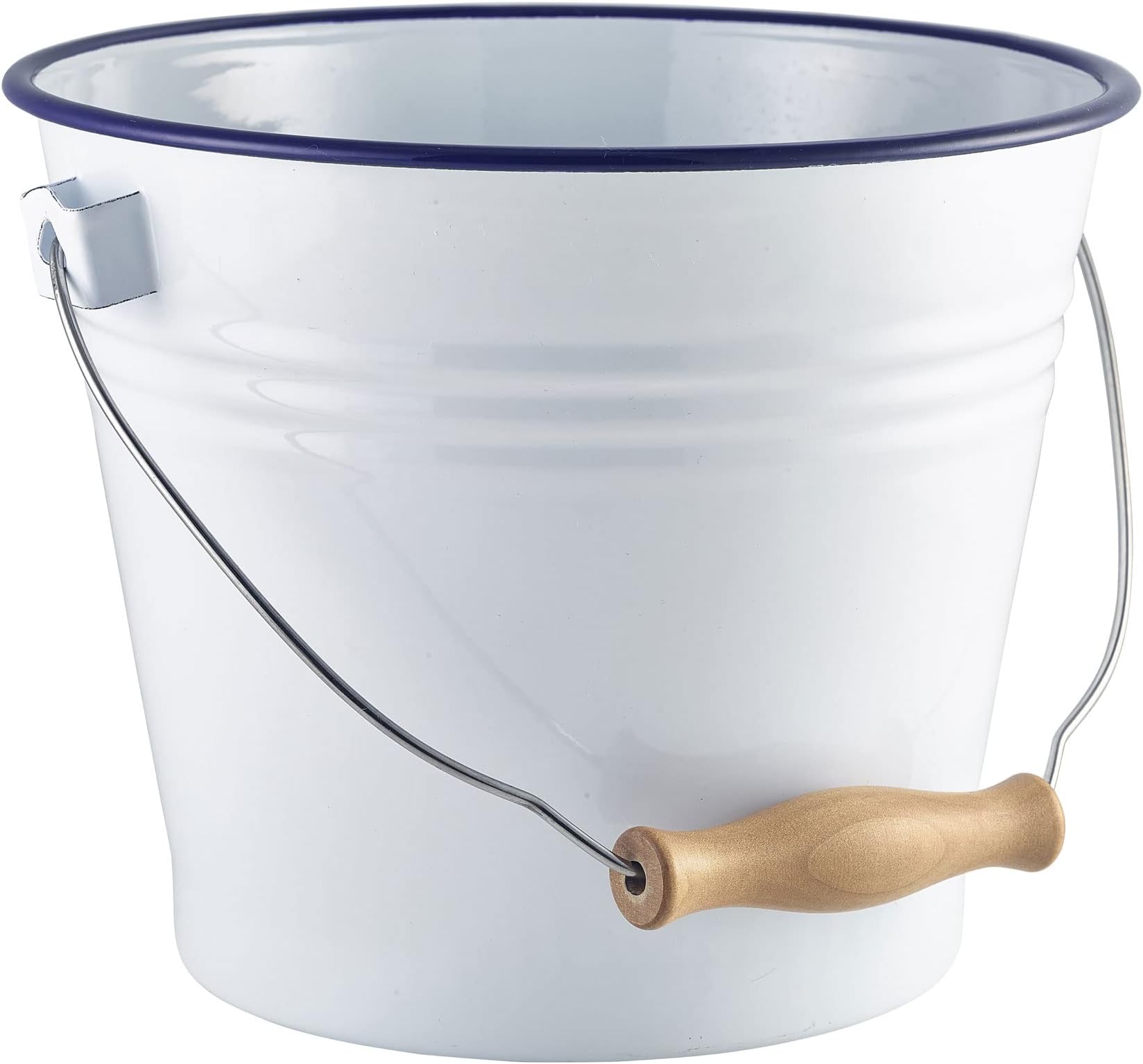 Genware Enamel Bucket White with Blue Rim 16cm - Rustic Presentation Bucket