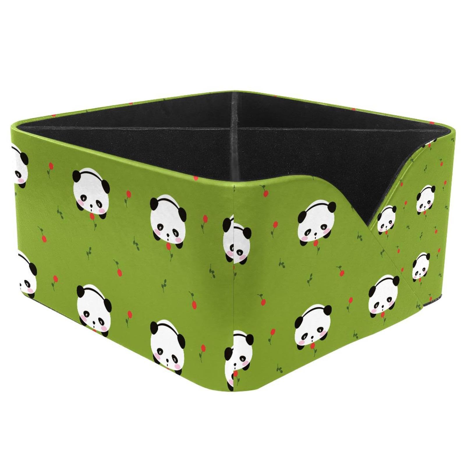 KengjuTesu Kawaii Panda Flower and Twig Pattern Desktop Organizer Pen Holder, Rectangular Pencil Cup for Office, Study and Makeup Stations