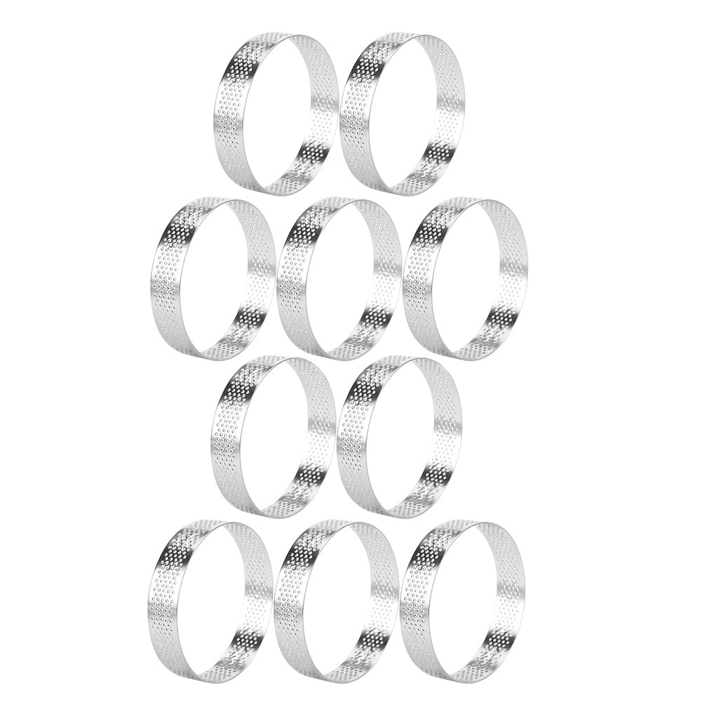 IJSDNVJNDX Fruit Pie Quiches Cake Mousse Mold 10Pcs 12cm Circular Tart Rings with Holes Stainless Steel Kitchen Baking Mould Tool