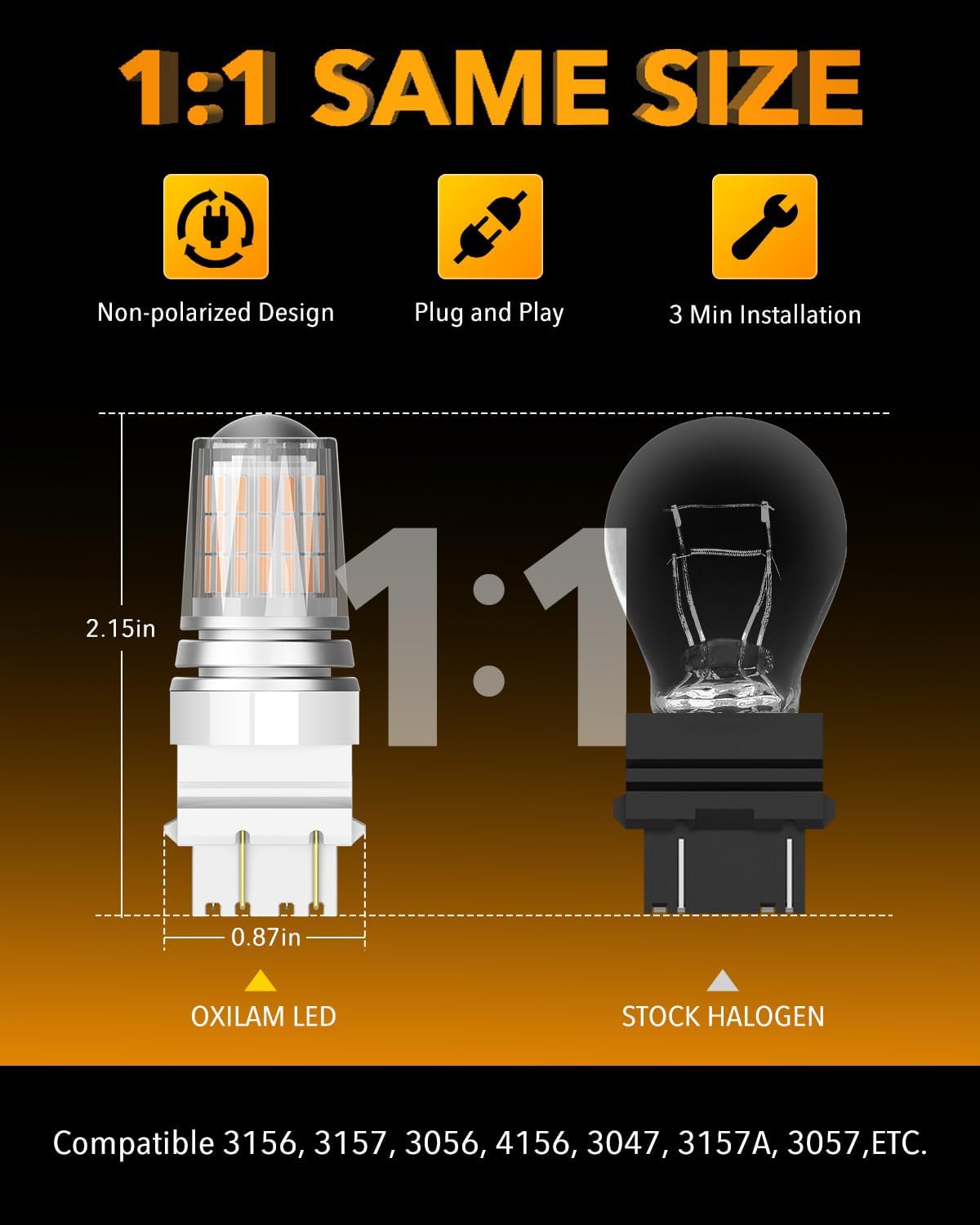 OXILAM 3157 LED Bulb Amber Yellow, Super Bright 600% 3156 3057 4157 3457A Turn Signal Lights, Canbus Error-Free, Non-Polarity LED Blinker Replacement