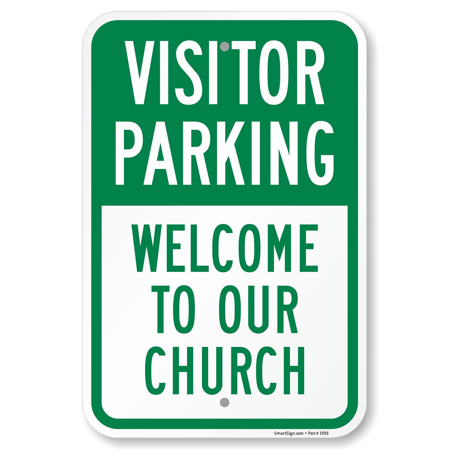 Smartsign Parking Sign, Legend "visiteur de parking – Bienvenue dans notre Église", Vert sur blanc, 18" x 12", Green on White, 1