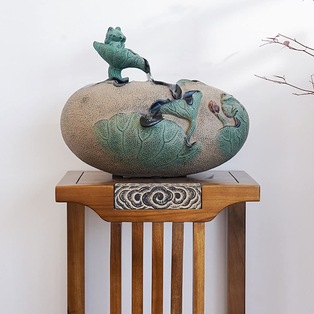 Fuente de Mesa Decorativa para Interior, Fuente de Agua con Cascada, de Piedra, diseño de Loto, Zen Estilo Oriental, decoración para salón, Dormitorio, Oficina, 35 x 25 x 28 cm