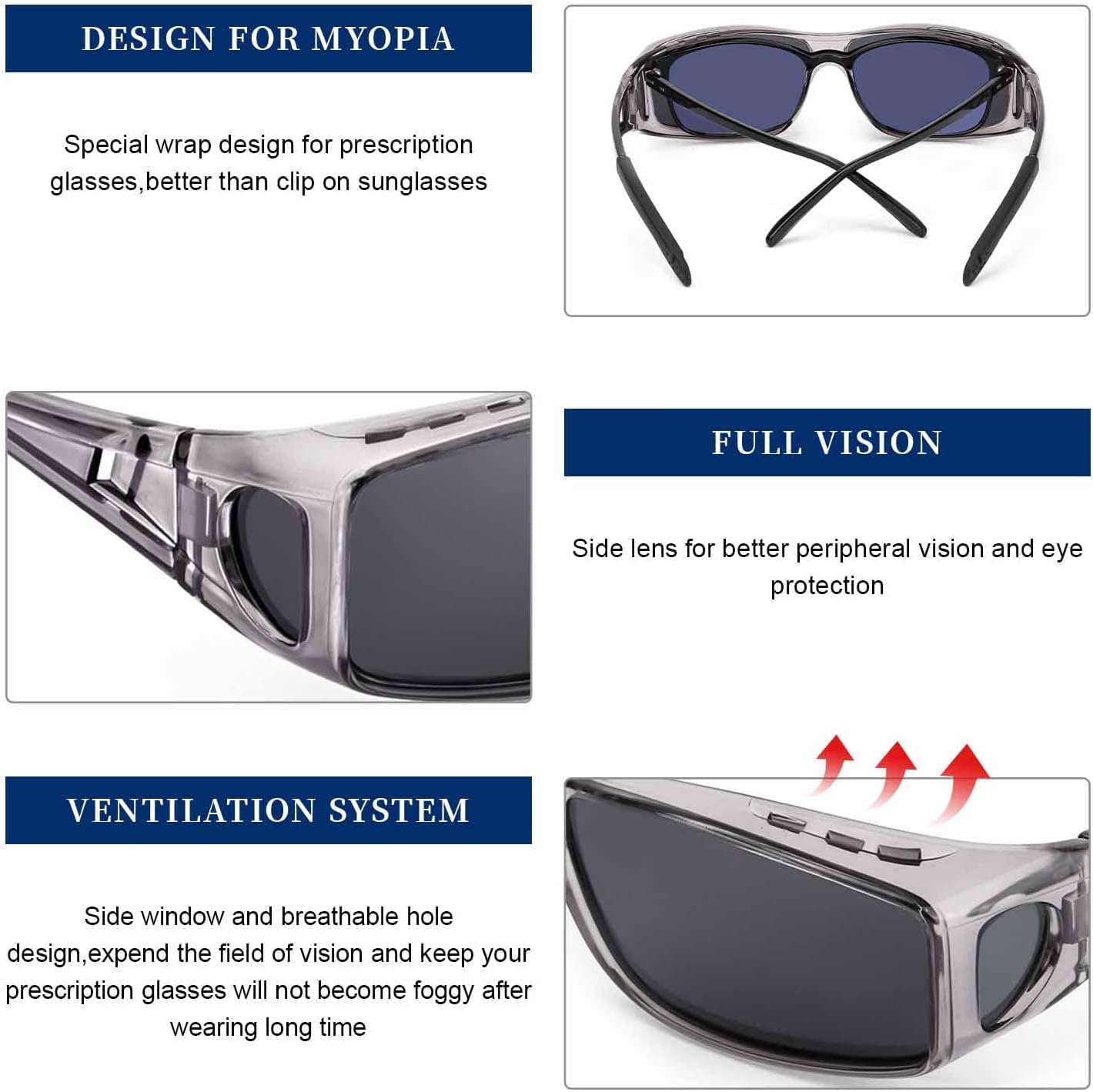 LVIOE Over Glasses Sunglasses Wrap Around Polarized Sunglasses for Men Women Fit Over Prescription Glasses with UV Protection - Image 4