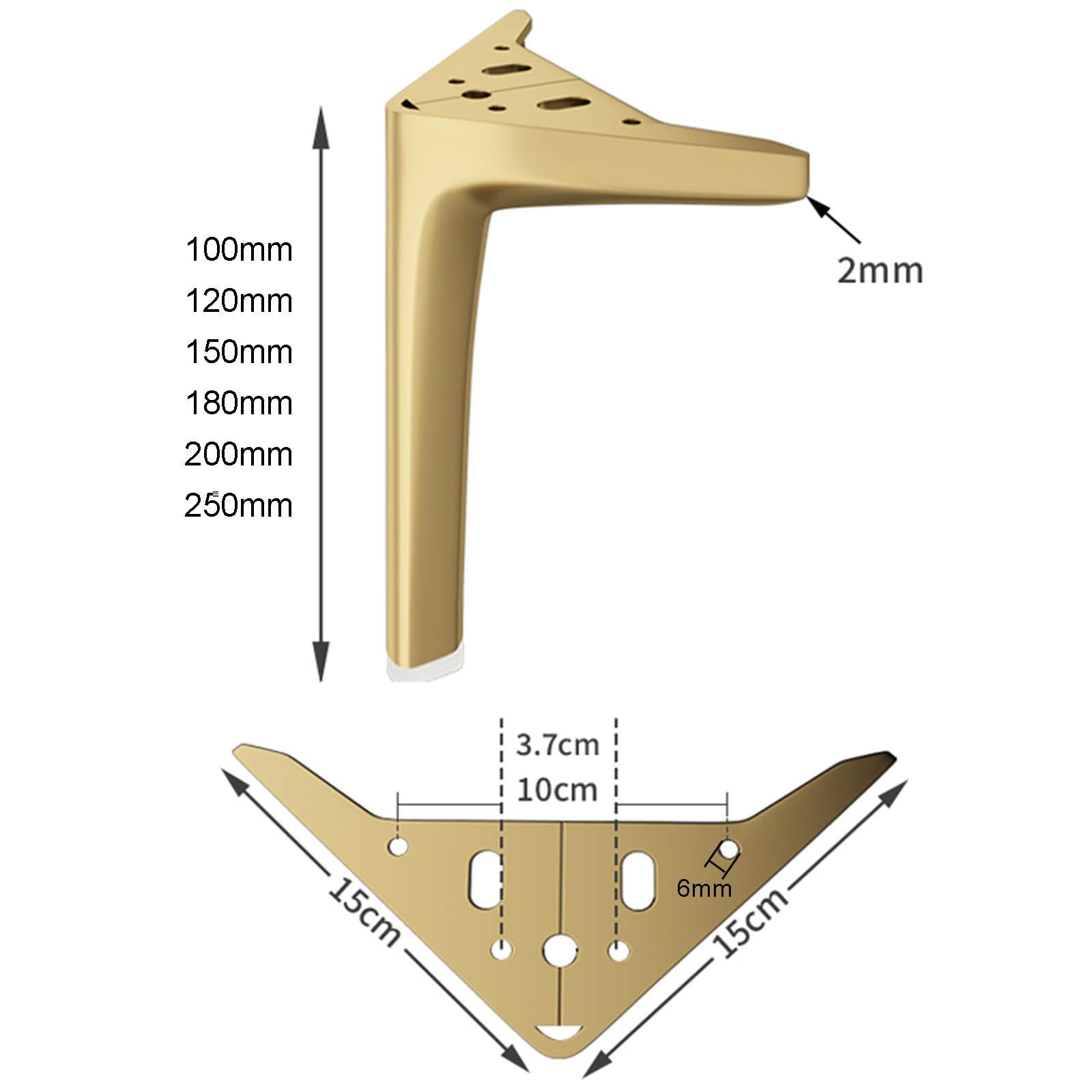 Confezione da 4 Gambe per mobili in Metallo, 10 cm, in Acciaio al Carbonio Dorato, Piedini di Ricambio per divani, tavoli, armadi, comodini, Letti, sedie Fai da Te – Include Viti per Un