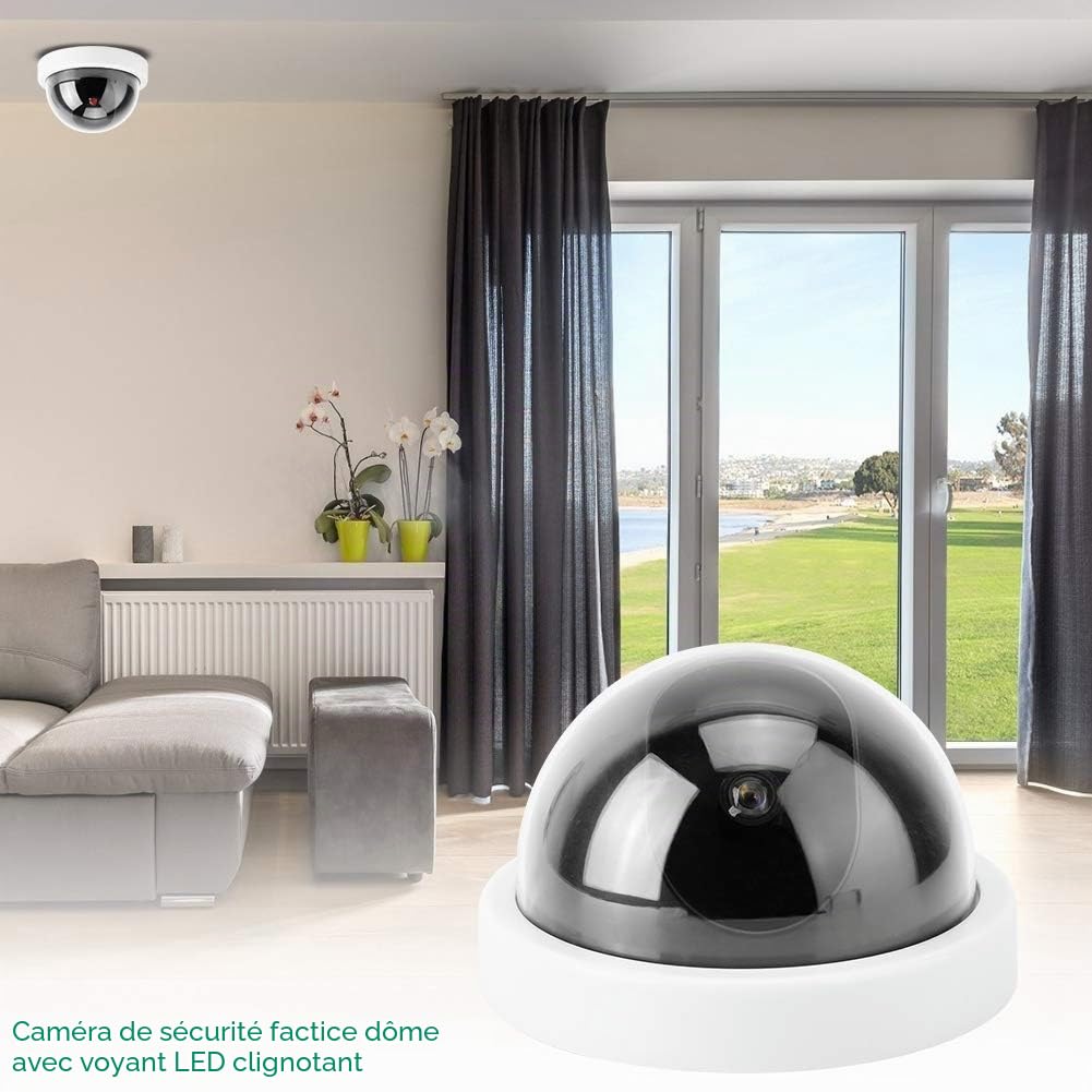 Srliya Fausse Caméra Dôme 4 Pièces, Caméra de Simulation de Dôme CCTV, Fausse Caméra de sécurité avec Lumière LED Clignotante (Blanc)