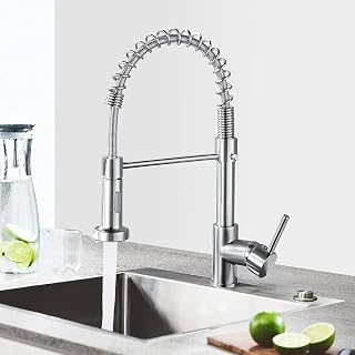 Kitchen Tap, Kitchen Sink Mixer Tap 360° Swivel Pull Out Spray Head, Kitchen Taps Single Handle 2-Modes Sprayer, Spring Kitchen Faucet Brushed Nickel with UK Standard Fittings