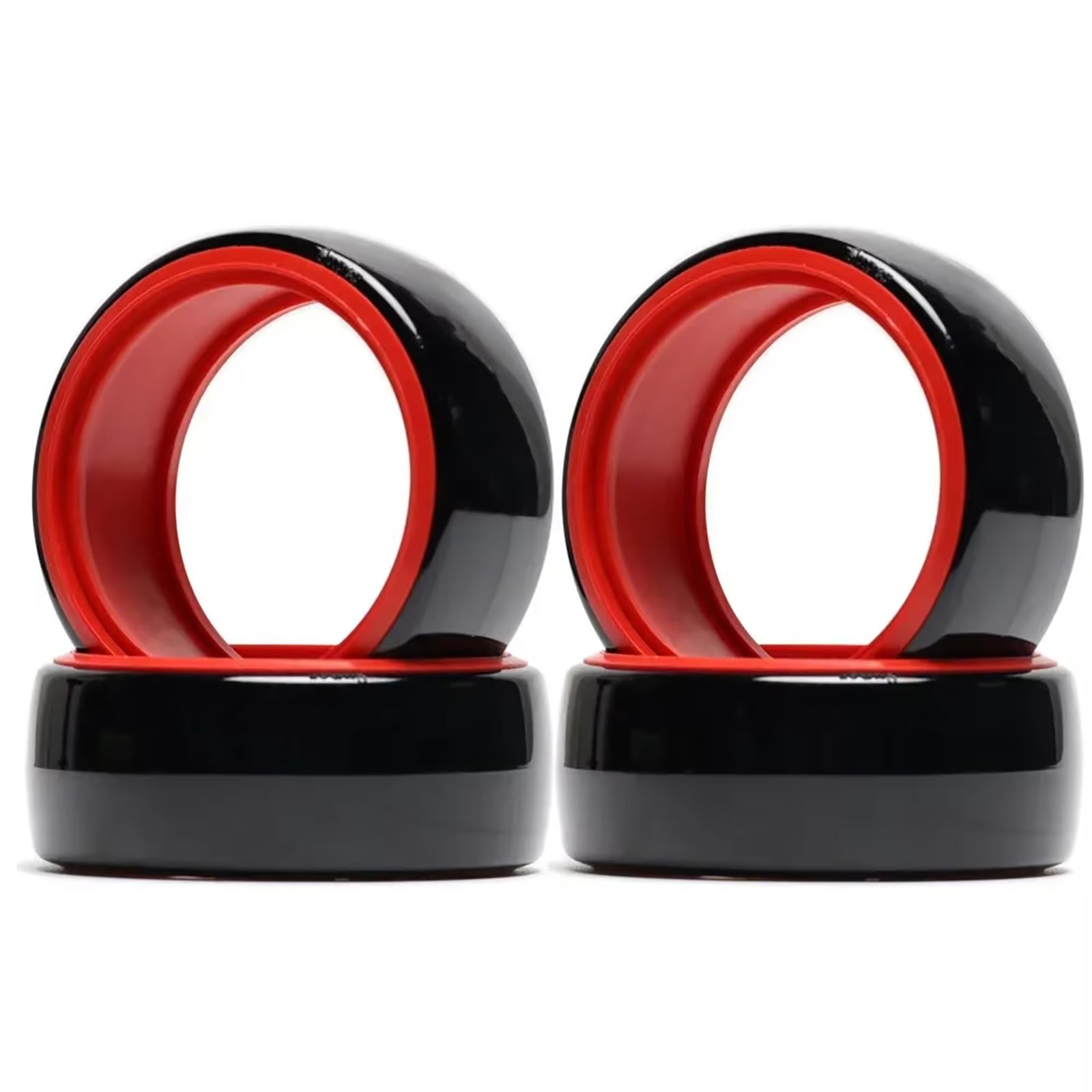 KINGCOO 4Pcs RC Drift Car Wheel Tires 63MM Smooth Hard Plastic Double Layer Tyre for 1/10 RC On Road Racing Drifting Car for Tamiya HSP HPI Kyosho 94122 94123 TT01 (Red)
