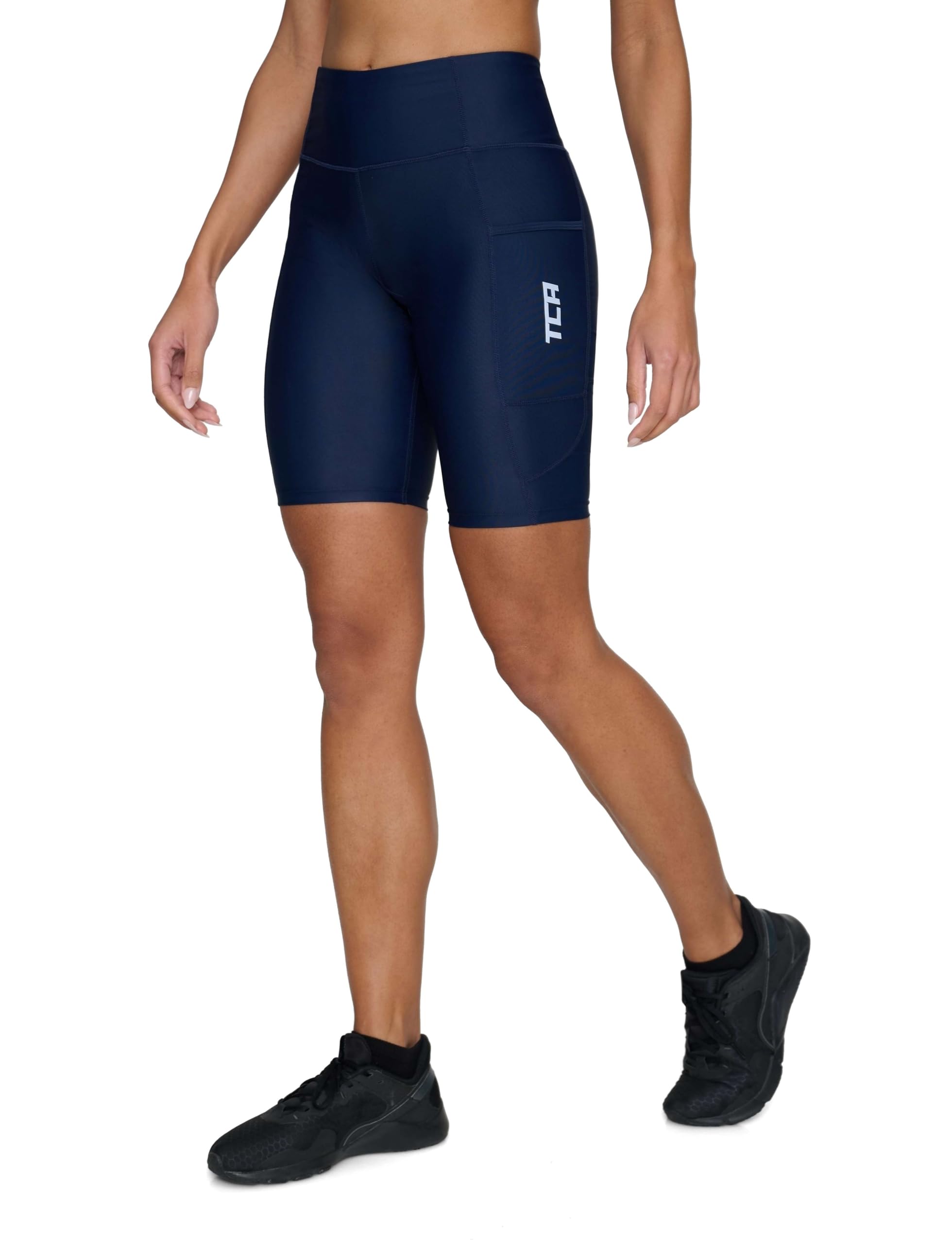 Damen 3/4 Gepolsterte Radleggings mit hoher Taille, atmungsaktive Fahrradshorts mit Taschen, rutschfest und schnelltrocknend