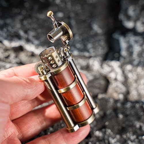 Miniatura 6 de Caja de palisandro estilo antiguo de queroseno de gasolina suave tipo cilindro de llama a prueba de viento encendedor (bronce)