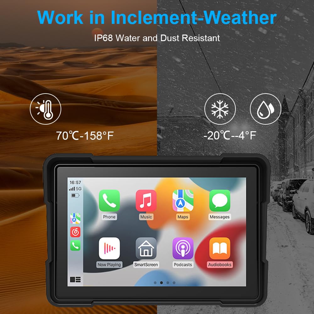 OBEST Dashcam Moto 1080P con Inalámbrico Carplay y Android Auto, 5" Pantalla Táctil IPS Impermeable Moto Carplay Bluetooth Dual, Navegación GPS vía CarPlay Map, Grabador Moto con Gran Angular 160°