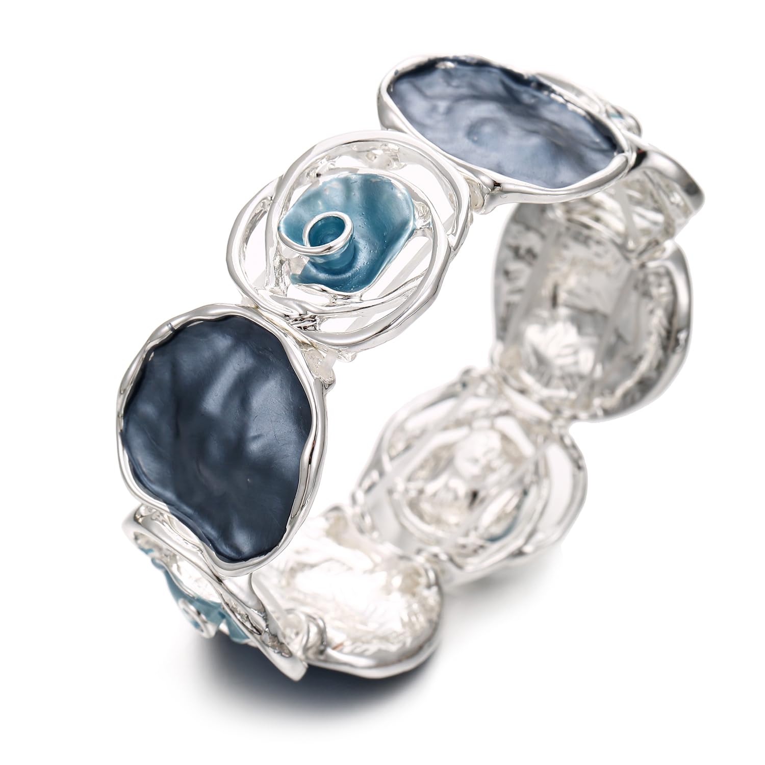 LUREME Rose Flower Bracelet for Women - Colorful Gold Enamel Stretch Bracelet, Adjustable Elastic Metal Bangle, Boho Chic Jewelry (bl003604)