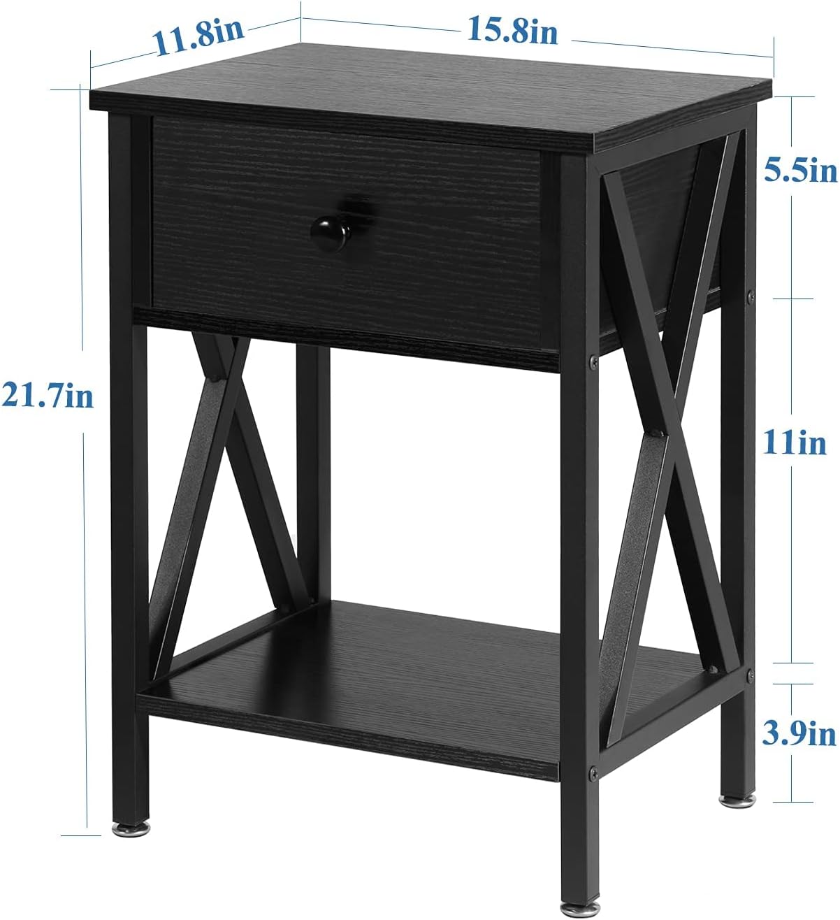 VECELO Nightstand Modern Side End Tables Night Stand with Bin Drawer for Living Room Bedroom, Set of 2, Industrial Metal Frame, Nightstands, Vintage Black : Home & Kitchen