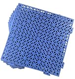 Set of 9 Interlocking Blue Rubber Floor Tiles- 11.5 inches Each Side - Non-Slip Tread - Wet Areas...