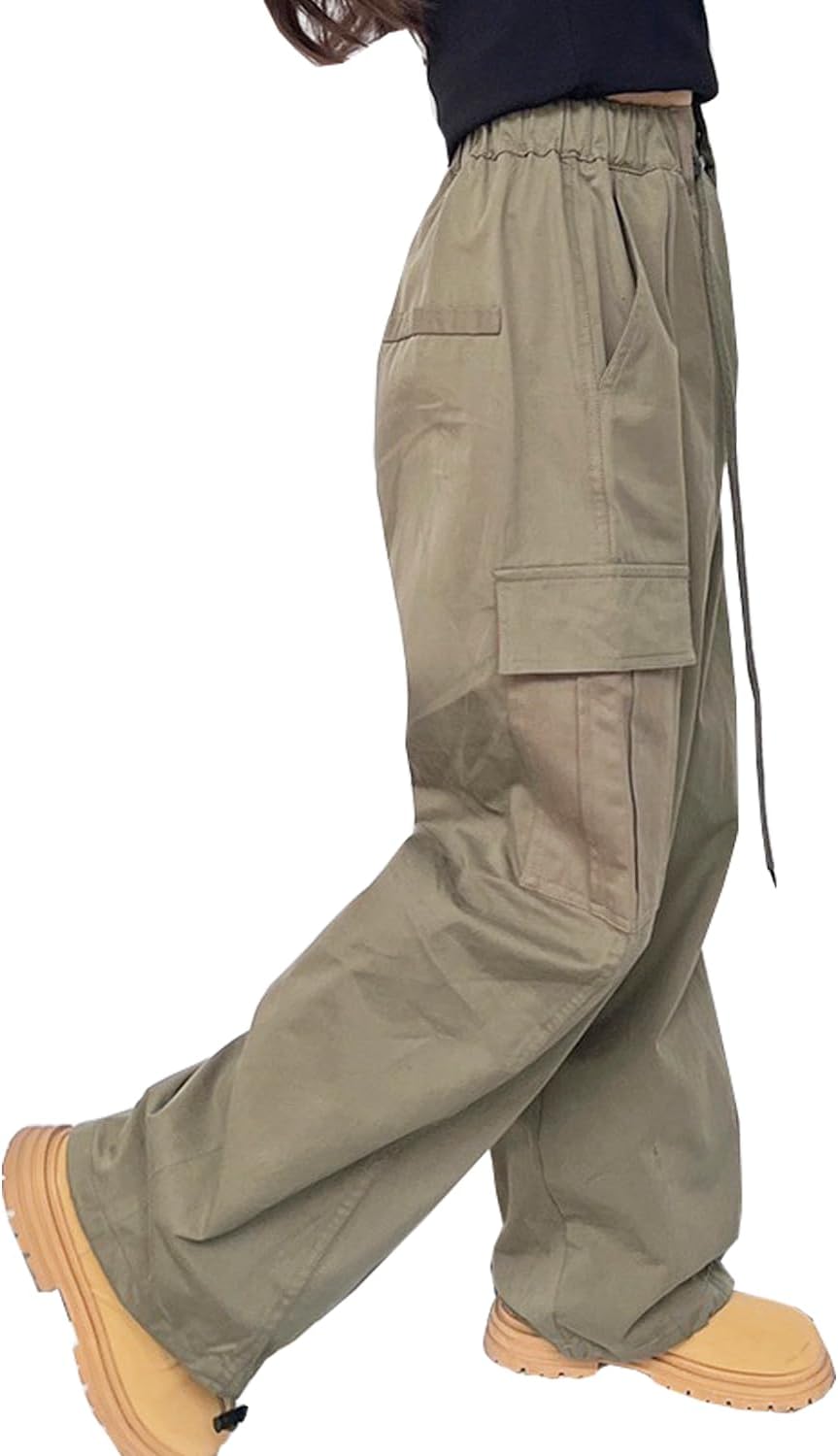 Girls Parachute Pants Y2K Cargo Baggy Joggers Track Pants Kids Trousers with Pockets 6-14 Years
