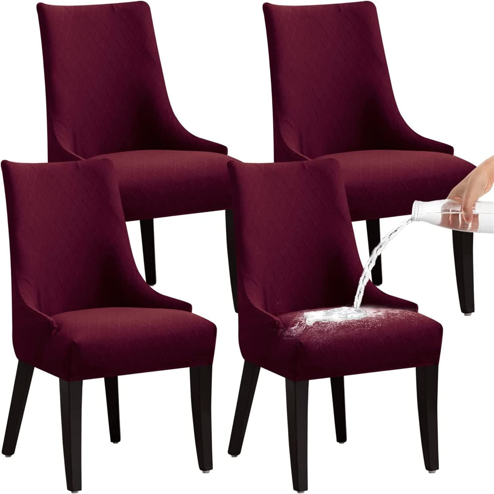 Housse de chaise extensible rouge à motif géométrique pour salle à manger (Lot de 6)