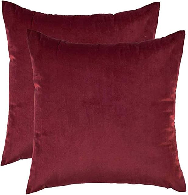 CCRoom Cushion Covers,Pack 2 of 45cm x 45cm Decorative Throw Pillow Cases in Velvet Square with Concealed Zip(Wine Red)