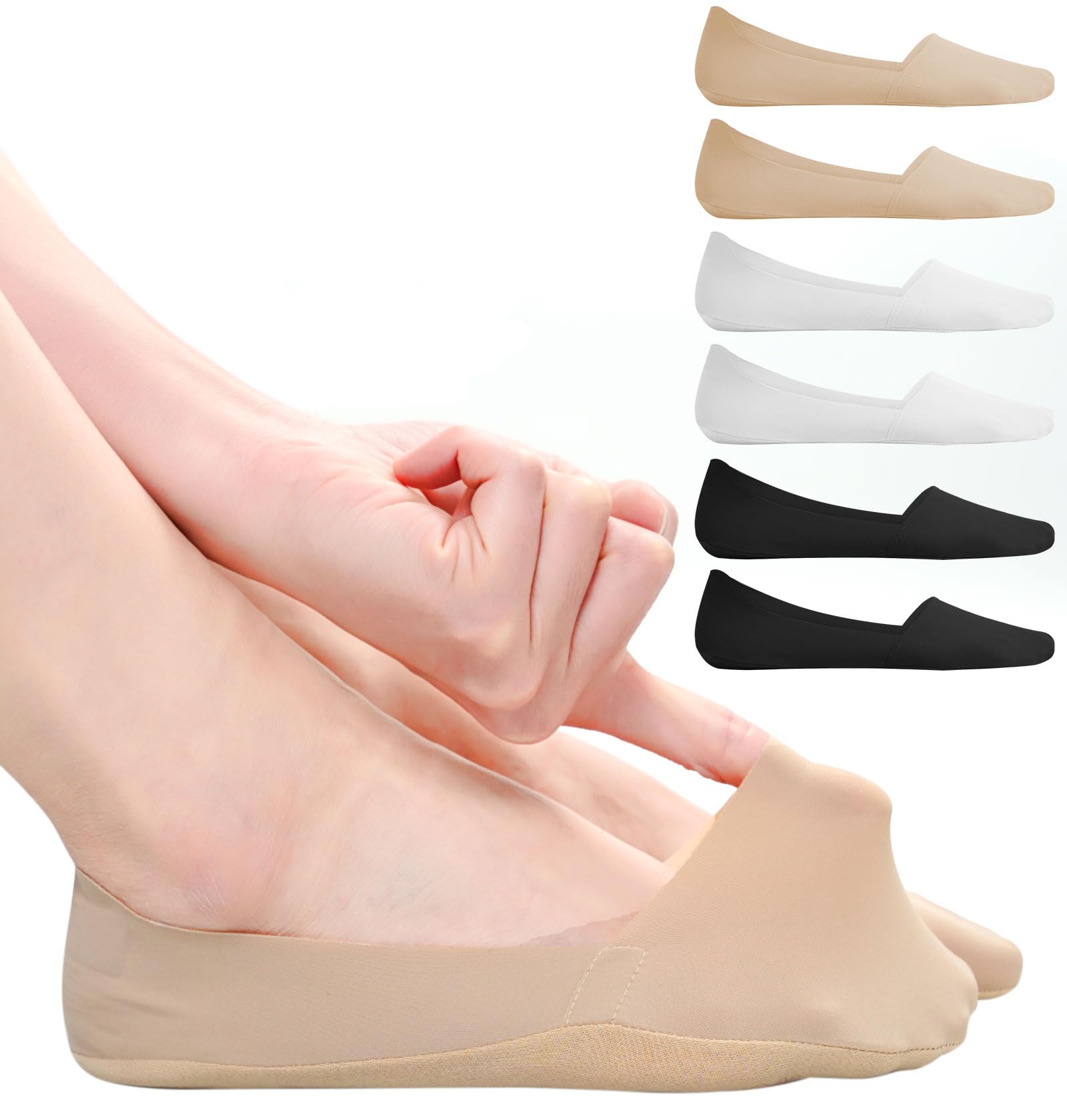 ILovDaisy Füßlinge Damen 35-38 Sneaker Socken, Unsichtbare Füsslinge Sneakersocken No Show Ballerina Damensocken Nylon Loafer Socken, Schwarz Weiß Hautfarbe, 6 Paar