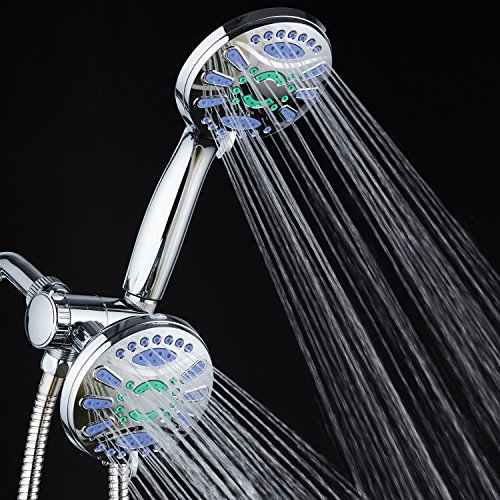 AquaStar Elite 3-in-1 High-Pressure 48-mode Spa Shower Head Combo with Microban Antimicrobial Anti-Clog Jets for More Power & Less Cleaning! Extra-Long 5 ft. Stainless Steel Hose. All Chrome Finish
